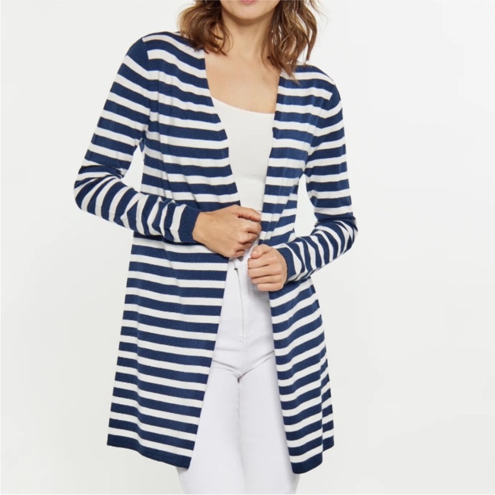 Talbots Wool Blend Striped Open Front Cardigan Sweater, Size L, NWT